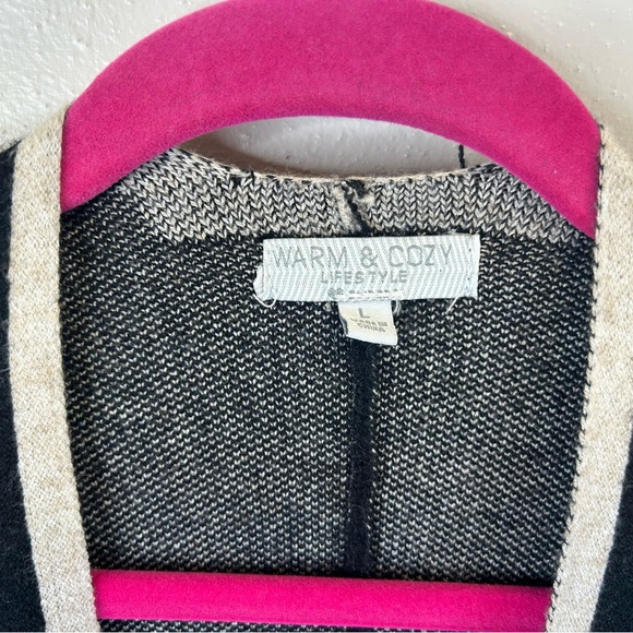 Warm & Cozy L Elegant Black Gray Women's Poncho Geometric Design Southwestern - Picture 3 of 12